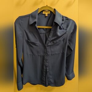Express Navy Blue Button-Up Blouse